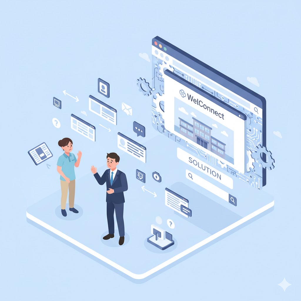 ホームページ制作業者を探す介護職員と管理者