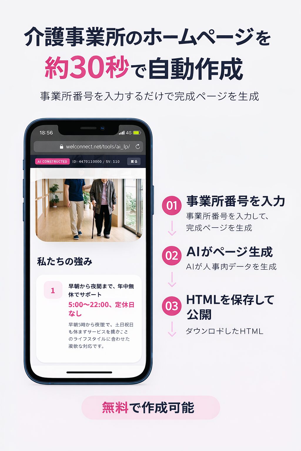 AI生成30秒。無料でホームページができる