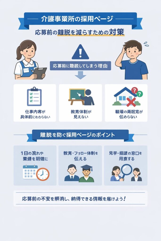 介護事業所の採用ページ、離脱防止対策