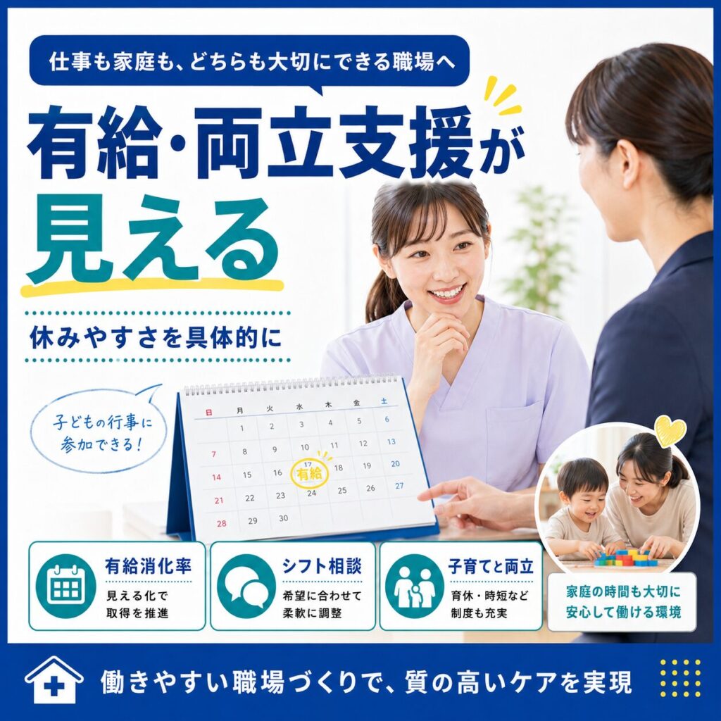 有給取得・働きやすさ・両立支援が見える