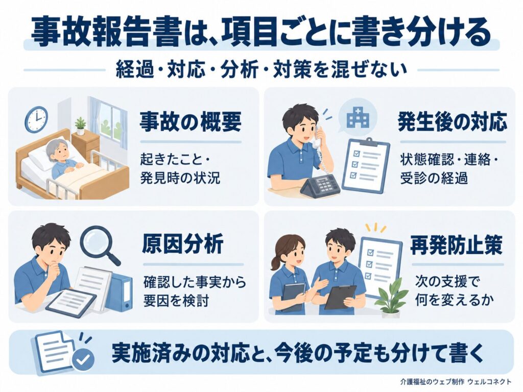 事故報告書は項目ごとに書き分ける