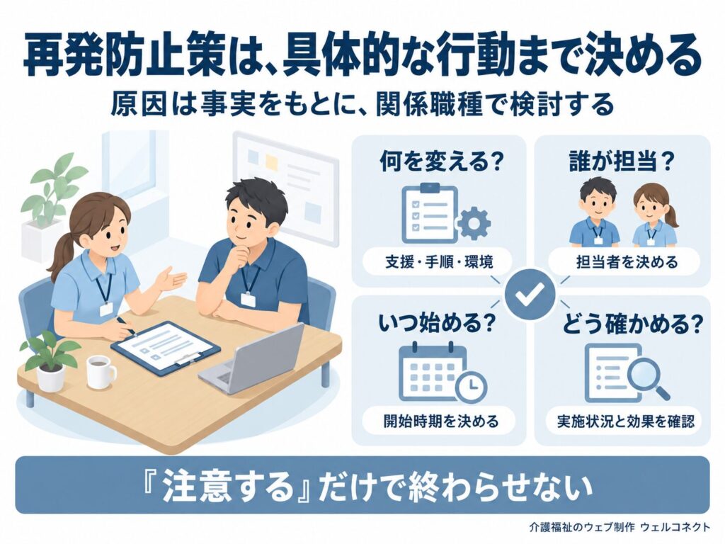 事故の再発防止先は、具体的に何を変えるか